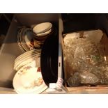 Two boxes of mixed household ceramics glass and crystal