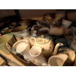 Two shelves of mixed ceramics and bric a brac