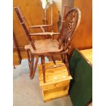 Single drawer pine bedside cabinet and two chairs