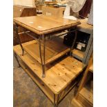 Ducal steel framed side table and matching coffee table with pine tops and lower galleries