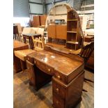 Ladies dressing table with cloud mirror walnut veneer and seven drawers