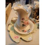 Royal Winton ceramic leaf plate and two Capodimonte