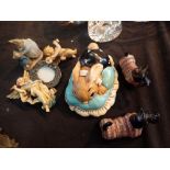 Pair of terrier figurines Pendelphin rabbit and angels