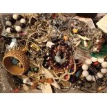 Tray of unsorted costume jewellery