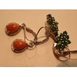 Two pairs of silver stone set drop earrings