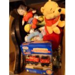 Box of teddies and toys to include Thomas the Tank Engine