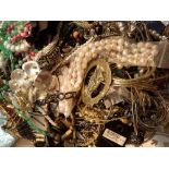 Tray of unsorted costume jewellery