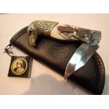 Franklin Mint collectors folding pocket knife with Eagle decoration and storage pouch A/F