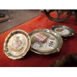 Three miniature limoge decoration pin dishes