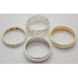 Four silver bands various sizes