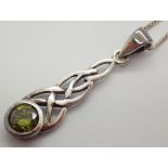 Silver stone set Celtic pendant on silver necklace