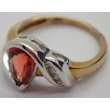9ct gold sunstone and diamond ring size O 4.