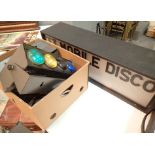 Three sets of HSS model SC240 mobile disco lights and a mobile disco light sign