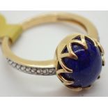 Silver gold plated cabochon lapis lazula solitaire ring size O
