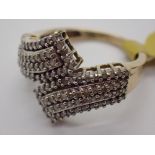 9ct gold diamond twisted crossover ring size L approximately 2/3ct
