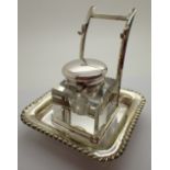 Good quality silver plated desk set with inkwell