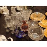 Large collection of mixed crystal and glassware including decanters Cranberry and Murano