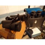 Mixed binoculars including cased Commodore 12 x 50 cased Ajasc 7 x 50 and 10 x 25 travel binoculars