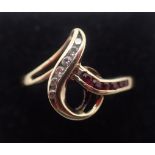 9 ct yellow gold ruby & diamond ring size R