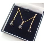 9ct gold sapphire and diamond earrings and pendant set