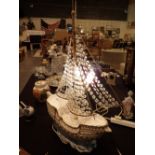 Large Capodimonte table lamp in the form of a galleon L: 60 cm CONDITION REPORT: