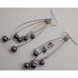 Silver and genuine grey pearl fancy drop earrings