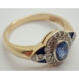 14ct gold diamond and sapphire ring size N 3.