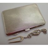 Silver cigarette case assay Birmingham 120g and a silver fork