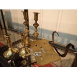 Brass items including two pairs of candlesticks