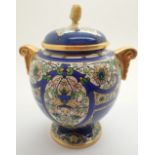 Royal Worcester small lidded blue and gilt vase