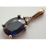 9ct gold sapphire and diamond pendant