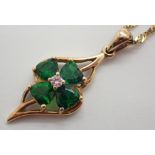 9ct gold heart shaped tourmaline four leaf clover pendant on 9ct gold necklace