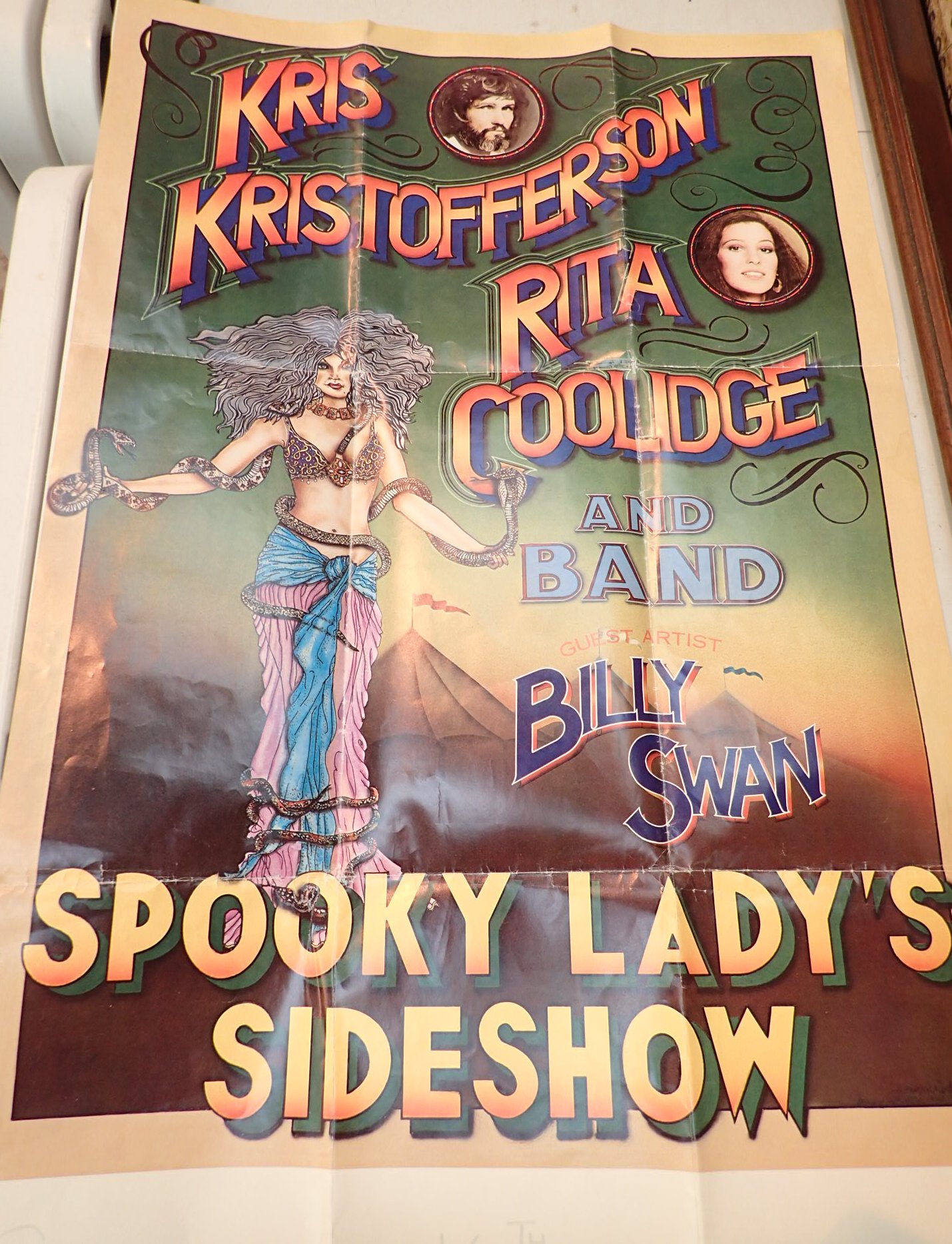 Oriental Chris Kristofferson Rita Coolidge and Billy Swan poster from Apollo Manchester c1970s