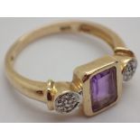 9ct yellow gold amethyst set ring size L 2.