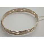 Sterling silver fancy hinged bangle fully hallmarked