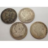 Four Queen Victoria half crowns 1884 1889 and two 1900