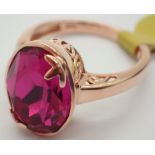 Silver rose gold plated pink stone solitaire ring size O