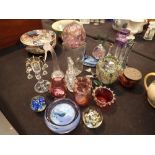 Group of mixed glassware including Cranberry Murano etc