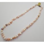 Baroque genuine pearl tri-colour necklace
