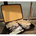 Boxed set of silver plated fish cutlery and a bud vase