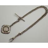 Hallmarked silver watch chain with crocodile clip fob and T-bar