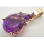 14ct large pear cut amethyst pendant