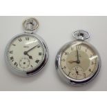 Two white metal pocket watches CONDITION REPORT: These watches were working at