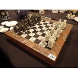 Oriental style chess board and cast resin pieces