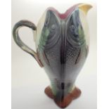 Large antique Majolica fish jug H: 30 cm