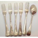 Dutch hallmarked silver collection of five forks and one spoon 433g