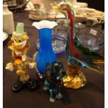 Murano glass clown and three other glass items