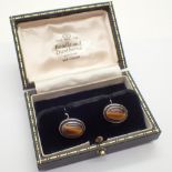 Georg Jensen vintage silver cufflink set with tigers eye in Boodles box model 44B