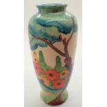 Clarice Cliff floral design vase H: 16 cm CONDITION REPORT: Some expected glaze