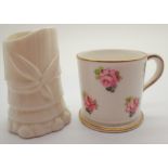 Small ceramic Royal Worcester spill vase and a Royal Crown Derby tankard